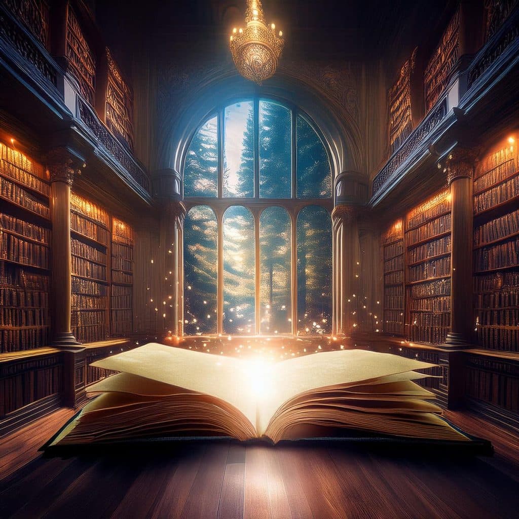 un libro abierto en una biblioteca antigua