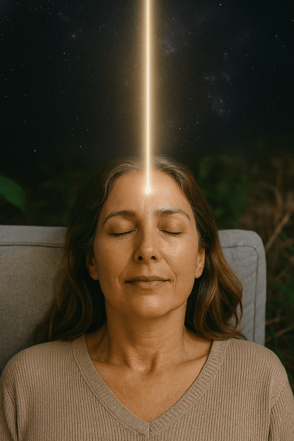 una mujer recibiendo energía universal de paz