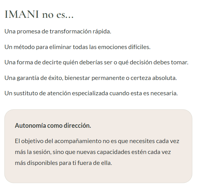 description of what the IMANI method is not, and of the concept of autonomy for the IMANI method
